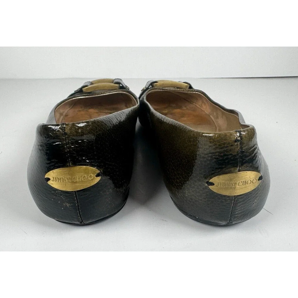 Jimmy Choo Black Olive Morse Buckle Ballet Flats Size EU 36.5 US 6.5